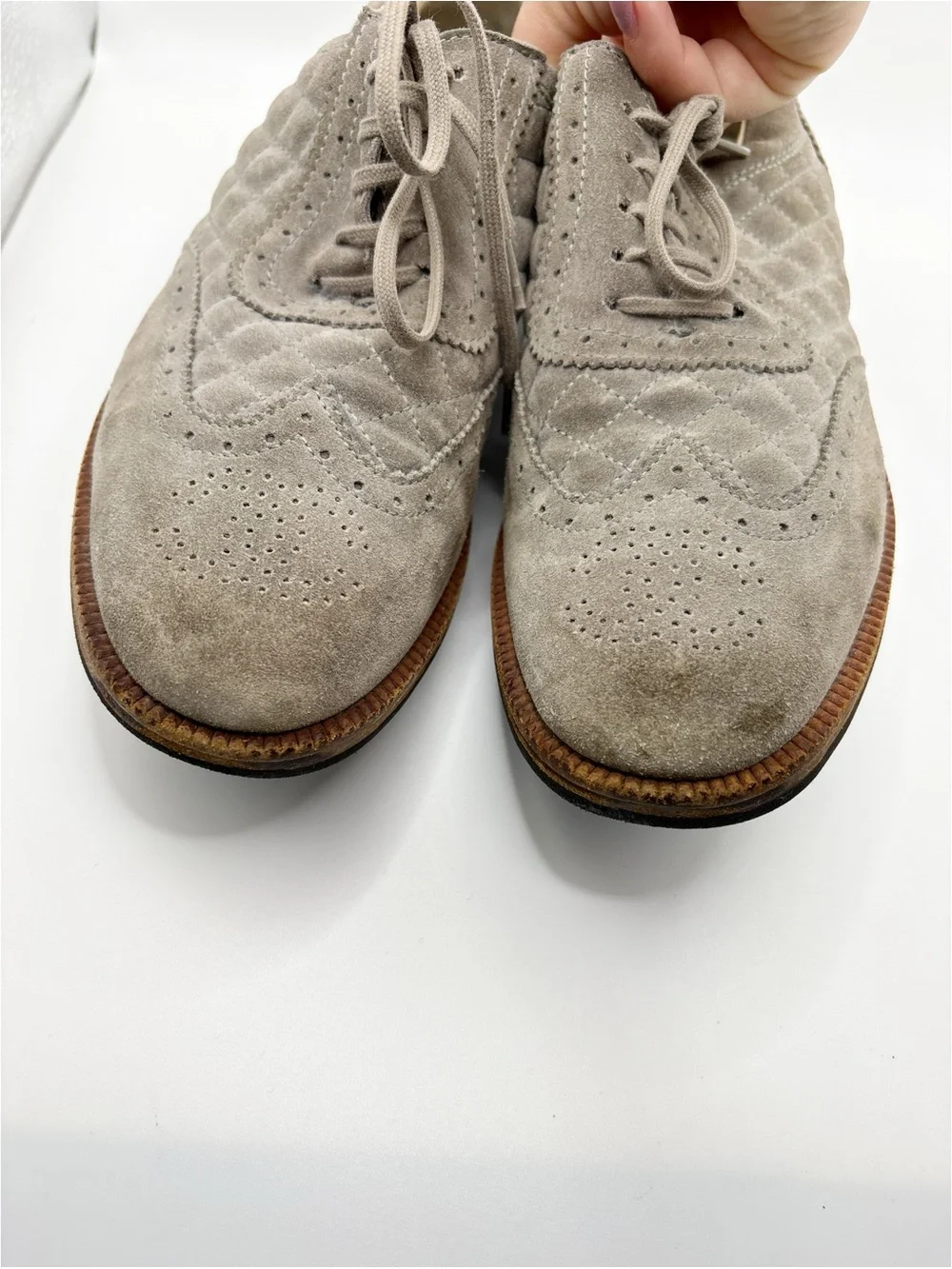 Chanel Authentic Gray Suede CC Brogue Loafers